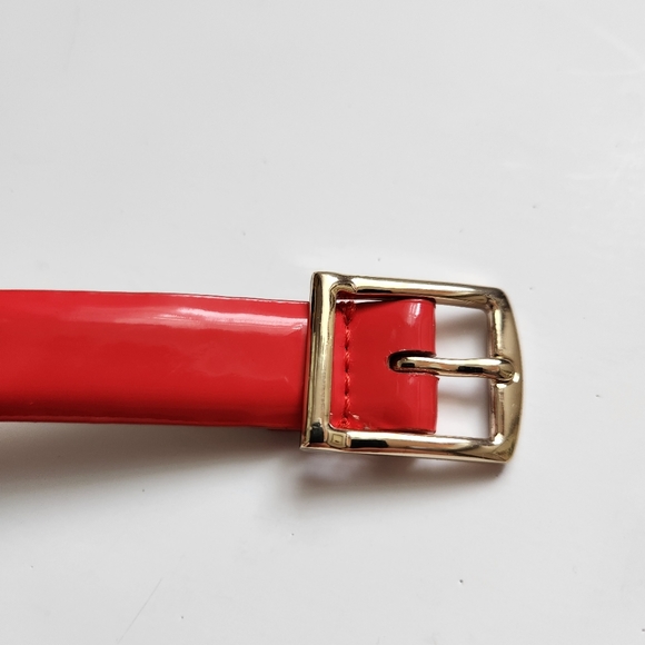 Vintage J Crew Factory Genuine Leather Skinny Red Belt Golden Buckle Size L - Picture 4 of 15